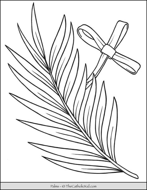 Palms Coloring Page - TheCatholicKid.com Palm Sunday Coloring Sheet, Palm Sunday Drawing, Palm Sunday Coloring Page Free Printable, Palm Sunday Coloring Page, Sunday School Coloring Sheets, Cross Drawing, Easter Drawings, Easter Week, Palm Branch