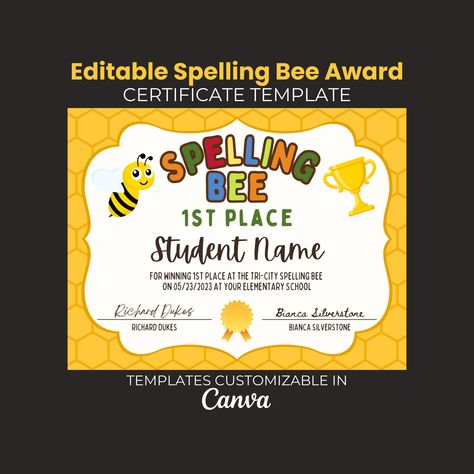 Spelling Bee Certificates, Spelling Bee Printable Certificates Bee Certificate, Spelling Bee Words, Achievement Certificate, Certificate Of Completion Template, Awards Certificates Template, Printable Certificates, Spelling Bee, Meeting Notes, Certificate Of Completion