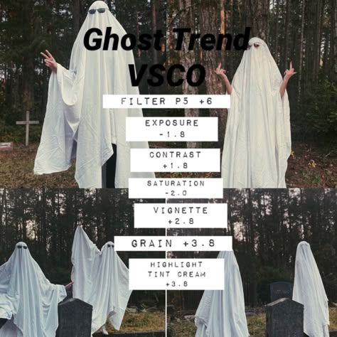 This is the way I filter my ghost trend photos How To Do The Ghost Trend, Ghost Filter, Ghost Photo Editing, Ghost Photoshoot Filter Iphone, Ghost Photoshoot Filter, Vsco Filter Halloween, Iphone Photo Edit Settings Halloween, Ghost Picture Trend, Spooky Vsco Filter