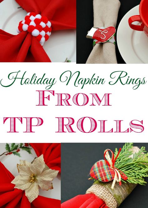 I'm on a toilet tissue roll!  It just had to be said!  Check out these NO COST holiday napkin rings!  They're easy to make and so cute! Diy Napkin Rings Christmas, Tablescapes Party, Diy Christmas Napkins, Xmas Messages, Holiday Bar Cart, Holiday Napkin Rings, Tissue Napkins, Napkin Rings Diy, Christmas Toilet Paper