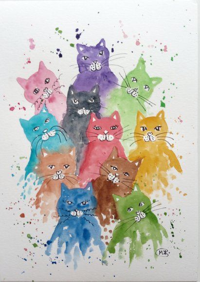 View: Rainbow Cats, Kittens and even more | Artfinder Painting Rainbow, Cat Lady Gift, Rainbow Cat, Watercolor Cat, Cats Kittens, Romantic Art, Cat Lover Gift, Cat Colors, Cat Painting