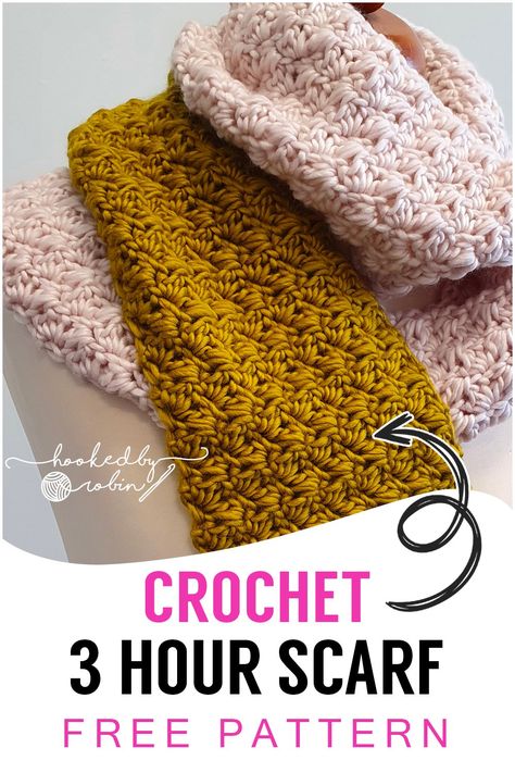 Crochet Lacy Scarf, Chunky Scarf Pattern, Crochet Infinity Scarf Free Pattern, Crochet Scarf Pattern Free Easy, Winter Scarf Pattern, Hooked By Robin, Chunky Crochet Scarf, Crochet Mittens Free Pattern, Simple Scarf Crochet Pattern