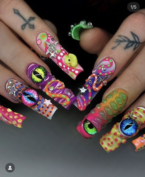 Rave Nails, Birthday Nail Designs, Junk Nails, Square Nail, Colorful Nails, Manicure Diy, Dope Nail Designs, Crazy Nails, Unique Acrylic Nails