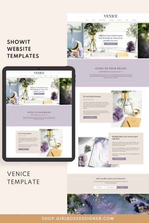 Purple Gold Color Palette, Gold Website, Feminine Website Design, Fashion Website Design, Beautiful Website Design, In Flow, Showit Template, Showit Website Template, Freelance Web Design