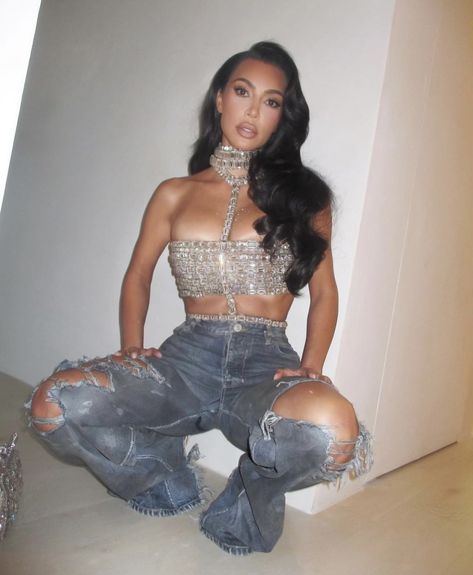 Denim And Diamonds Party Outfit, Denim Party Outfit, Diamonds And Denim Party, Denim Party, Bandage Crop Top, Crystal Top, Denim And Diamonds, Odell Beckham Jr, Beckham Jr