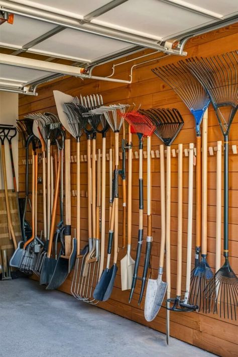 Tool Shed Organizing, Outdoor Tool Storage, Diy Bike Rack, Overhead Storage Rack, Garage Wall Storage, Garage Solutions, Garage Organization Tips, Garage Organisation, Create Room