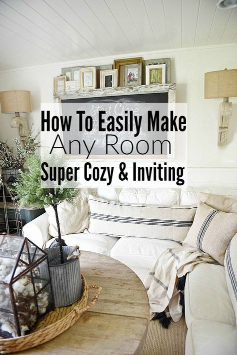 HOW TO MAKE ANY ROOM SUPER COZY & INVITING - A must pin to learn how to add a cozy element to any space. Farmhouse Living Room Decor Ideas, Rustic Farmhouse Living Room, Farmhouse Style Living Room, Casa Country, Country Decorating, Modern Farmhouse Living Room, Farmhouse Living Room, Farmhouse Decor Living Room, Rustic Living