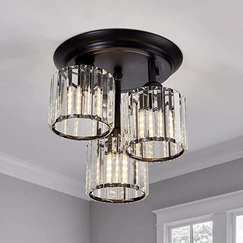 Black Ceiling Lights Living Room, Black Semi Flush Mount Chandelier, Modern Bathroom Chandelier, Bathroom Ceiling Light Fixtures Ideas, Black Semi Flush Ceiling Lights, Crystal Flush Mount Light, Chandeliers For Low Ceilings, Kitchen Ceiling Lights Modern, Stairway Pictures