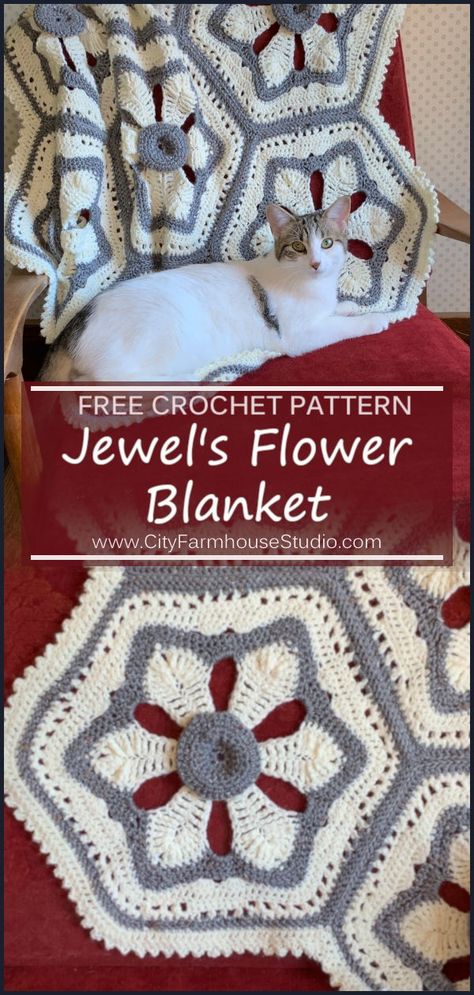 Free crochet pattern to create a statement lap blanket that consists of large dimensional flower motifs. Each flower center is in relief, while the contrasting colors and various stitch patterns give textural interest to the rest of the panels.The blanket measures 37” x 38” in total.  #freecrochetpattern #crochet #lapblanket #blanket #childsblanket #kidsblanket #throw Crochet Flower Blanket, Granny Square Projects, Flower Blanket, Crochet Patterns Free Blanket, Baby Blanket Pattern, Granny Square Crochet Pattern, Afghan Crochet Patterns, Knit Or Crochet, Blanket Pattern