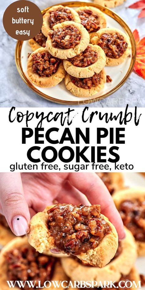 If you're looking for an easy and delicious cookie recipe, these keto pecan pie cookies are just what you need. With a soft almond flour cookie base and a gooey, sweet pecan filling, they're the perfect bite-sized version of pecan pie. Best of all, they're gluten-free, easy to make, and full of rich buttery flavors. Pecan Pie Cookies Recipe, Low Carb Pecan Pie, Keto Thanksgiving Recipes, Gluten Free Pecan, Pecan Filling, Keto Pecan Pie, Pecan Pie Cookies, Keto Christmas Cookies, Pecan Desserts