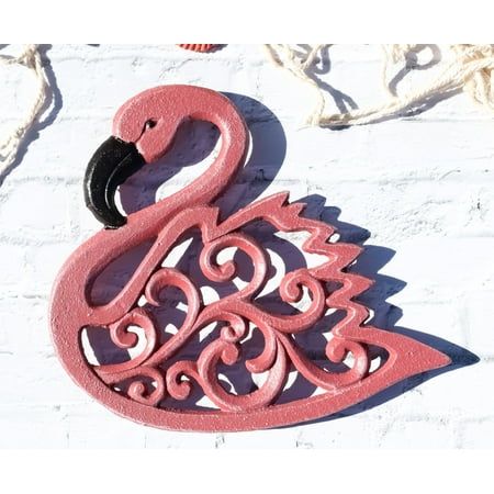 This Pink Flamingo Table Trivet is 8.25" Long, 7.25" Wide and 0.5" thick approximately. It weighs about 1 pound.  This Pink Flamingo Table Trivet is made of cast iron, individually hand crafted, painted and polished. Color Tone may vary slightly from pictures.  This cast iron trivet is sure to become an everyday staple of your home kitchen and dining dcor. Cast iron is one of the best materials to use in your kitchen. Its ability to retain heat and its sturdiness means that this trivet is perfec Pink House Decor, Flamingo Centerpiece, Plastic Pink Flamingos, Pink Flamingo Decor, Flamingo Table, Pink Flamingo Birthday, Pink Flamingo Party, Camper Art, Pink Flamingos Birds