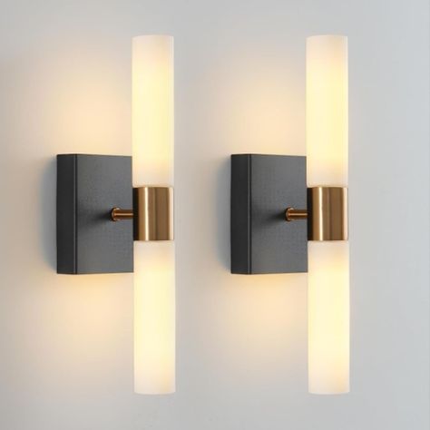 Wall Sconces Set of Two Black and Gold Wall Lights With White Frosted Glass Shade Modern Wall Lamp for Bathroom Living Room Indoor Vanity Up and Down Sconces Wall Lighting for Hallway Staircase Lamp For Bathroom, Gold Wall Lights, Sconces Living Room, Contemporary Light Fixtures, Modern Wall Lamp, Bathroom Sconces, Modern Wall Sconces, Bathroom Wall Sconces, Modern Sconces