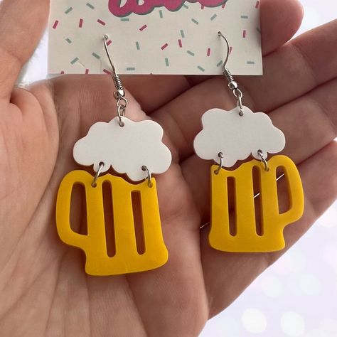 Acrylic Beer Stein Earrings Laser Cut Acrylic Earrings, Glowforge Acrylic, Acrylic Earrings Laser Cut, Laser Acrylic, Laser Cut Jewelry Acrylic, Useful 3d Prints, Laser Cut Earrings Acrylics, Homemade Signs, Acrylic Laser Cut