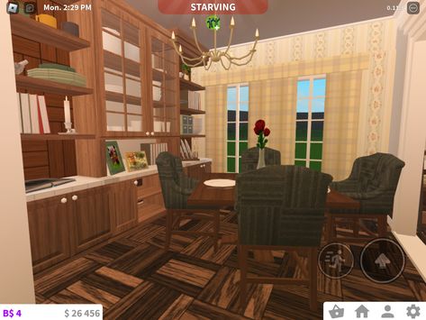 A retro small dinning room made in bloxburg (feel free to copy or use inspo) 70s Living Room, Room Retro, Bloxburg Houses, Bloxburg House, Dining Room, Feel Free, Living Room, Building, Quick Saves