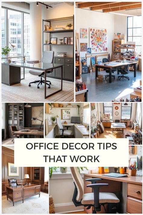 Put your office decor to work for you with these simple tips and ideas. Office Ideas For Work Decorating, Principal Office Decorating Ideas, Workplace Office Decorating Ideas, Decorate Office At Work, Professional Office Decorating Ideas, Mens Office Decor, Decorate My Office At Work, Decorating Your Office At Work, Large Wooden Desk