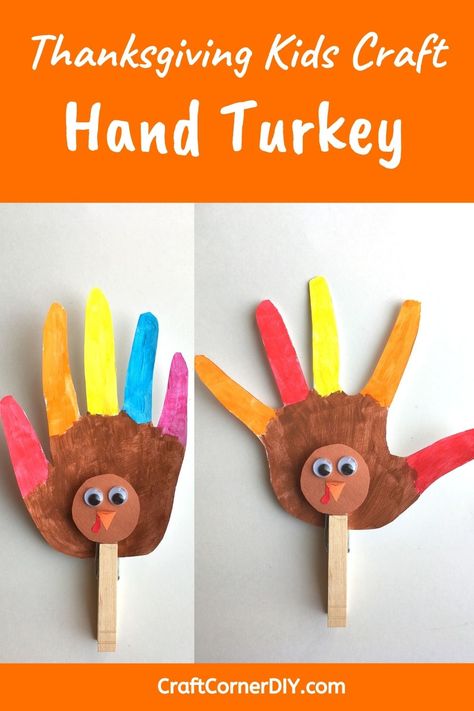 This clothespin hand turkey craft makes a festive Thanksgiving decoration for your table. Easy Thanksgiving craft that will be treasured for years. You can put names on the turkeys and use them as name place holders for your table. #Thanksgivingkidscrafts #turkeykidscraft #handprintkidscraft Hand Turkey Craft, Thanksgiving Arts And Crafts, Hand Turkey, Turkey Crafts Kids, Thanksgiving Crafts Preschool, Thanksgiving Turkey Craft, Easy Thanksgiving Crafts, Place Holders, Fall Napkins