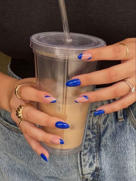 Blue Nails Short Summer, 2 Tone Blue Nails, Grecian Blue Nails, Blue Mediterranean Nails, Cobalt Blue Nail Art, Greece Blue Nails, Electric Blue Nail Art, Nails 2023 Trends Blue, Blue Pink Nails Design