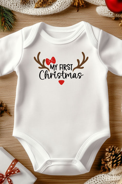 Make this holiday season unforgettable with our charming "My First Christmas" baby onesie! Featuring cute reindeer antlers and a red nose, it’s perfect for holiday celebrations and makes a wonderful baby shower gift. Create lasting memories and capture the magic of baby’s first Christmas! My First Christmas Onesie, First Christmas Onesie, Christmas Baby Onesie, Holiday Romper, First Christmas Baby, Reindeer Face, Christmas Onesie, Cute Reindeer, My First Christmas