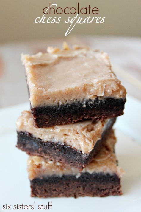 Chocolate Chess Squares, Desserts Fancy, Caramel Cheesecake Bars, Chess Cake, Chess Squares, Six Sisters Stuff, Square Recipes, Delicious Deserts, Thanksgiving Food Desserts