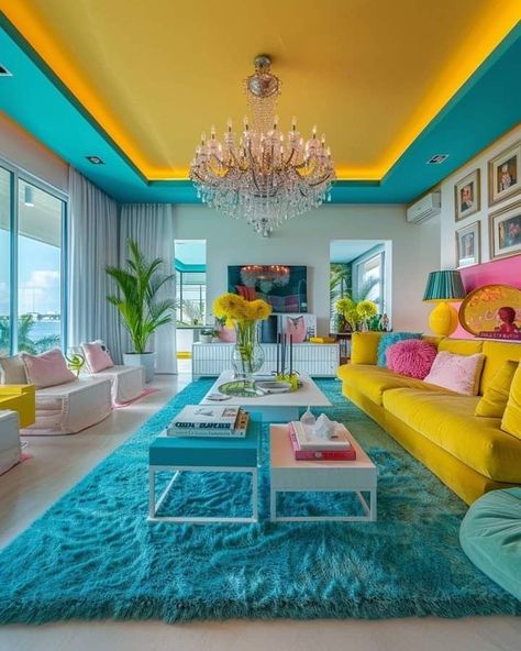 Colorful Houses Interior, Funky Living Rooms, Funky Home, Living Room Wall Units, Theater Design, House Pictures, Dopamine Decor, Deco Rose, Affordable Interior Design