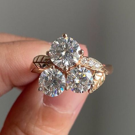 Genuine Moissanite Jewellery Bride Wedding Ring, Round Solitaire Ring, Round Solitaire Rings, Ring Three Stone, Engagement Ring Round, Three Stone Engagement Ring, Round Solitaire, Colorless Diamond, 14k Rose Gold Ring