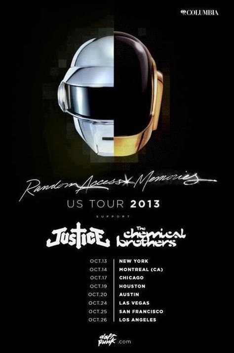 Daft Punk fake tour poster #daftpunk #music Random Access Memories, Punk Concert, The Chemical Brothers, Photoshop Flyer, Random Access Memory, Music Concert Posters, Graphic Design Packaging, Tour Posters, Electronic Dance Music