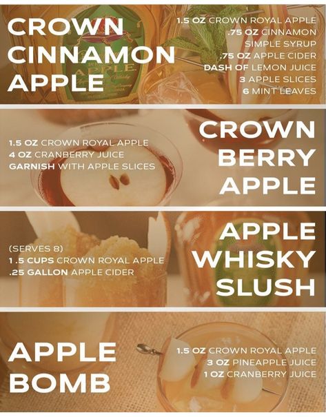 Apple Cider Crown Apple, Crown Apple Mixed Drinks, Crown Royal Apple Drinks, Apple Crown Royal Recipes, Crown Apple Drinks, Crown Apple Drinks Recipes, Apple Crown Royal Drinks, Apple Crown Drinks, Crown Drink