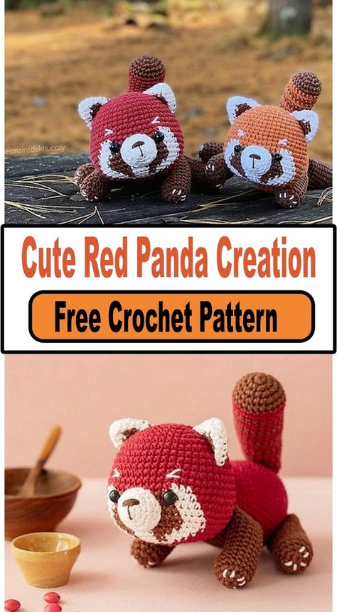 Red Panda Amigurumi Red Panda Knitting Pattern, Amigurumi Red Panda Free Pattern, Red Panda Crochet Pattern Free, Crochet Red Panda Pattern Free, Red Panda Pumpkin, Red Panda Crochet Free Pattern, Racoon Crochet, Crochet Red Panda, Red Panda Crochet