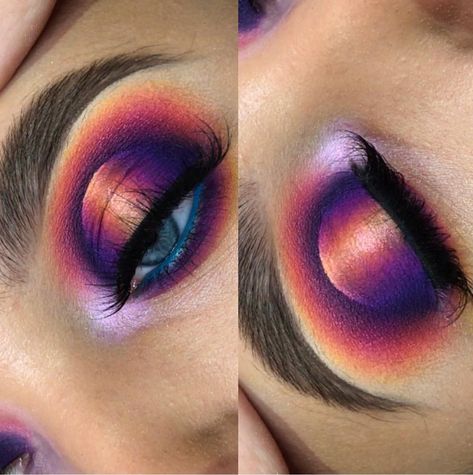 Dramatic Eye Look Purple Orange Eyeshadow Spotlight Eye Pin: @amerishabeauty #makeup #makeupartist #makeupgoals - credits to the artist Orange Eye Makeup, Orange Eyeshadow, Dramatic Eye Makeup, Eye Makeup Steps, Dramatic Eyes, Colorful Eye Makeup, Trendy Makeup, Eye Look, Eye Makeup Tips