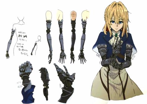 Violet Evergreen, Violet Evergarden Anime, Metal Arm, Kyoto Animation, Arm Design, Violet Evergarden, Model Sheet, Primary Sources, Character Design References