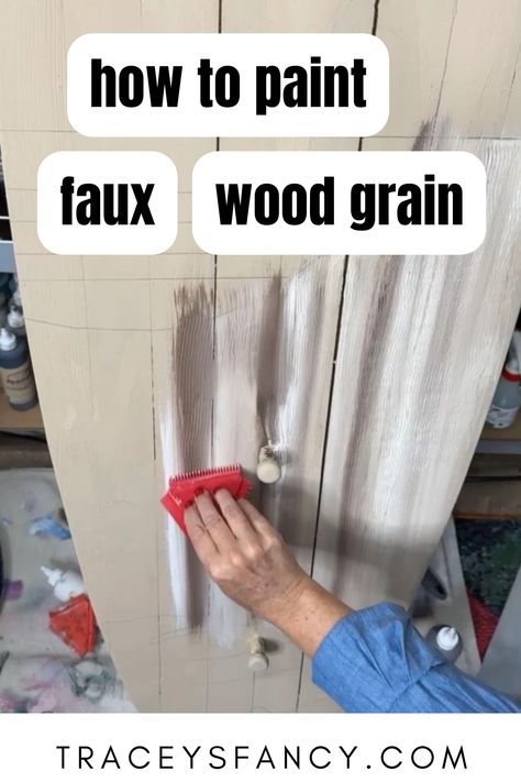 hand painting a wood grain on flat wood surface How To Make Painted Beams Look Like Wood, Painting Cardboard To Look Like Wood, Painting Faux Wood Grain, Painting Wood Grain Look, How To Paint Cardboard To Look Like Wood, Wood Grain Painting Techniques, Painting To Look Like Wood Grain, How To Paint Faux Wood, Faux Wood Grain Painting Diy