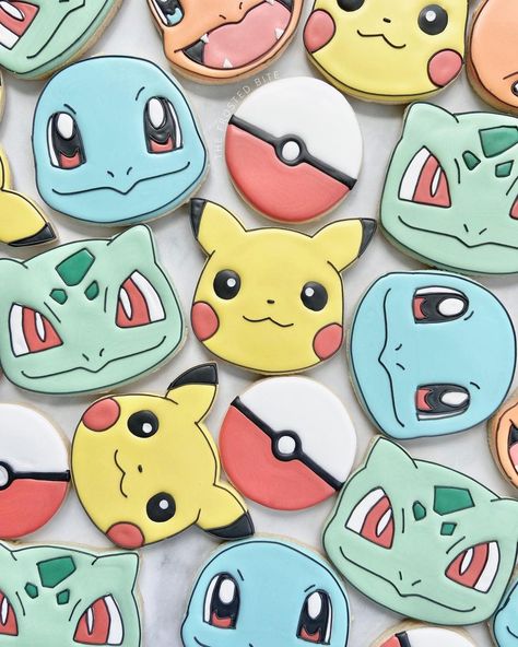 Eevee Cookies, Pokemon Cookies Royal Icing, Pikachu Cookies Decorated, Pokemon Birthday Cookies, Pokémon Sugar Cookies, Pokemon Sugar Cookies, Pikachu Cookies, Pokemon Cookies Decorated, Pokemon Cookies