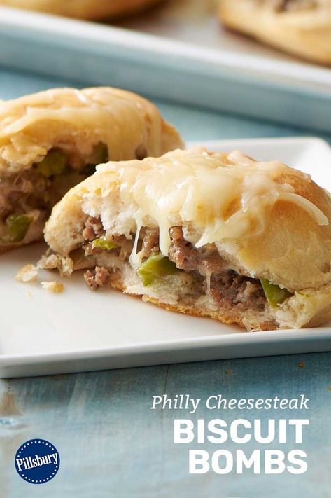 Philly Cheese Steak Biscuit, Leftover Philly Cheese Steak, Philly Cheese Steak Stuffed Biscuits, Philly Cheese Steak Ingredients, Roast Beef Sandwich, Leftover Steak, Chimichurri Recipe, Pillsbury Recipes, Classic Sandwich