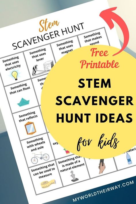 stem, scavenger hunt , stem activities for kids, kids activities Online Scavenger Hunt, Scavenger Hunt Ideas For Kids, Scavenger Hunt Ideas, Stem Club, Science Technology Engineering Math, Free Homeschool Printables, Steam Projects, Mystery Science, Free Activities For Kids