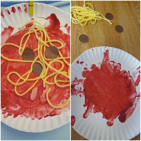 Spaghetti Preschool Activities, Spaghetti Crafts Preschool, Pasta Crafts For Toddlers, Spaghetti Craft, February Lesson Plan, Community Helpers Crafts, Pasta Crafts, February Lessons, Community Helpers