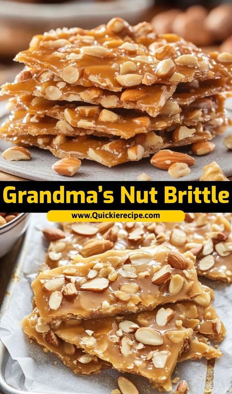 This grandma’s nut brittle is the best brittle for a crunchy, sweet treat. Packed with nuts and caramelized to perfection, it’s the ultimate nut brittle for gifting or snacking Almond Brittle Recipes Simple, Macadamia Nut Brittle, Mixed Nut Brittle Recipe, Almond Brittle Recipes, Nut Brittle Recipe, Walnut Brittle, Hazelnut Brittle, Homemade Peanut Brittle, Nut Brittle