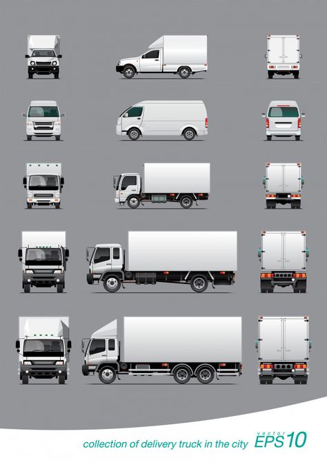 Collection of delivery cargo truck Premi... | Free Vector #Freepik #freevector #mockup #business #car #city Delivery Truck Design, V Logo Design, Delivery Trucks, Car Delivery, Tee Shirt Quilt, Cargo Transport, Business Car, Cargo Truck, Truck Cargo