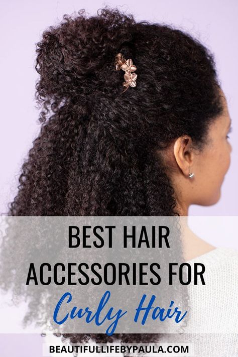 Are you a curly girl looking for hair accessories that don't pull or snag your curly hair? Then check out this post on the 23 best hair accessories for curly hair! | curly hair accessories ideas | curly hair accessories clips Accessories For Curly Hair For Women, Short Curly Hair Accessories Ideas, Curly Hair Accessories Ideas, Hair Accessories For Curly Hair, Hair Accessories Curly Hair, Accessories For Curly Hair, Hairstyles With Curly Hair, Lovely Hairstyles, Curly Hair Accessories