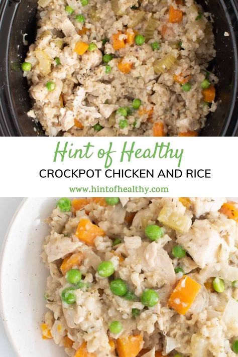 Crockpot chicken and rice is an easy one pot dinner recipe where brown rice, chicken breasts and vegetables cook together in your slow cooker. It's really easy to make, and a no fuss meal that you can customize to suit your family's preferences. Use your favorite vegetables, chicken broth and seasoning to give the dish a lot of flavor. Chicken And Brown Rice Crockpot, Crockpot Brown Rice, Brown Rice Slow Cooker, Chicken Carrots Recipe, Slow Cooker Chicken Broth, Vegetable Crockpot Recipes, Crockpot Rice Recipes, Crockpot Chicken And Rice, Chicken And Rice Crockpot