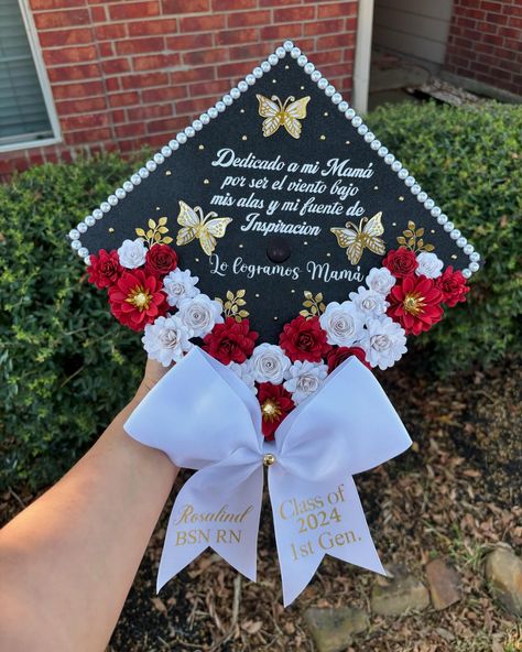 Happy Thursday❤️ A beautiful grad cap topper dedicated To her mom✨ Taking orders for class of 2024/2025 #grad #gradcapideas #gradcapseason #gradcapdecorations #gradcapinspo #gradcapseason #gradcapdecoration #graduation #graduate #handmade #handmadewithlove #houstontx #smallbusiness #smallbusinessowner Grad Caps Ideas, Grad Cap Topper, Caps Ideas, Grad Cap Decorated, Ribbon Flowers Bouquet, College Graduation Cap Decoration, Grad Cap Ideas, Graduation Cap Ideas, Grad Caps