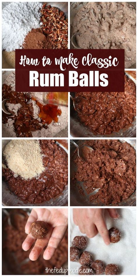 These no-bake Chocolate Rum Balls are extremely easy to make and perfect for a fancy Holiday dinner party. Made with dark rum, pecans and cacao powder and then rolled in your choice of 7 coatings. A delicious adult Christmas boozy cookie. #RumBalls #RumBallsRecipe #RumBallsNoBake #RumBallsRecipeEasy #RumBallsBoozy #RumBallRecipeChristmas #ChocolateRumBalls Rumballs Recipe, Chocolate Rum Balls, Truffles Recipes, Boozy Chocolate, Brand Food, Christmas Dessert Table, Chocolate Wafer Cookies, Alcoholic Desserts, Rum Balls