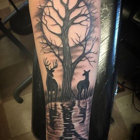 15+ Realistic Deer Tattoo Ideas | PetPress Realistic Deer Tattoo, Deer Tattoo Ideas, Tree Tattoo Arm Sleeve, Bow Hunting Tattoos, Deer Hunting Tattoos, Antler Tattoos, Elk Tattoo, Deer Skull Tattoos, Deer Tattoo Designs