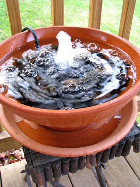 an imaginative place for creative beauty and thrifty DIY projects...using imagination to create reality Table Top Fountains Diy, Homemade Water Fountains, Indoor Waterfall Fountain, Container Pond, Table Fountain, Diy Water Feature, Pet Fountain, Indoor Water Features, Indoor Water Garden