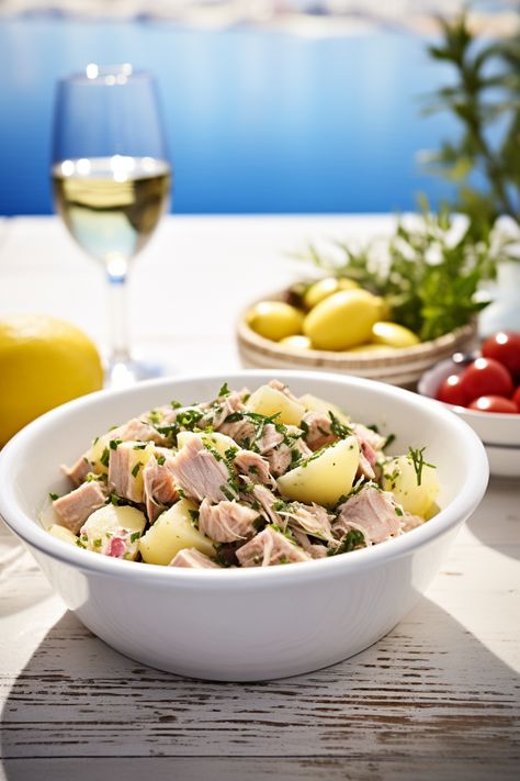 Dive into the heart of Mediterranean cuisine with our Authentic Andalusian Tuna and Potato Salad. It's the perfect blend of flavors for any occasion! 🥗🐟 #EnsaladillaRusa #TunaSalad #PotatoSalad #MediterraneanDish #SpanishCuisine Boiled Vegetables, Spanish Cuisine, Refreshing Salad, Diced Potatoes, Mediterranean Cuisine, Mediterranean Dishes, Lou Lou, Mediterranean Diet Recipes, Tuna Salad