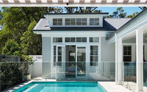 Modern Pool House, Coastal Cottage Style, Hampton Style, Modern Pools, Roof Styles, Storey Homes, Renovation Design, Hamptons House, Modern Coastal