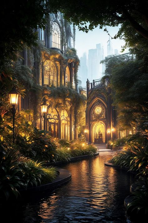 Mystical Buildings, Magic Academy Building, Magic Academy Art, Fantasy Academy Building, Magic Academy Aesthetic, Forest Palace, Fantasy University, Fantasy Academy, Magical Academy