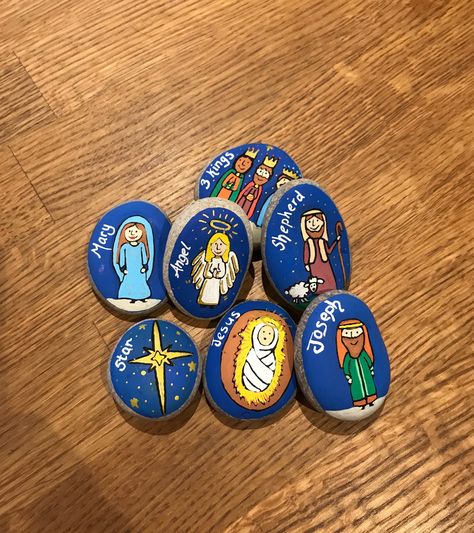 Nativity story stones Nativity Story Stones, Rock Nativity, Christian Kids Crafts, December Themes, Advent Candle, Painting Stones, Nativity Story, Christmas Rocks, Story Stones