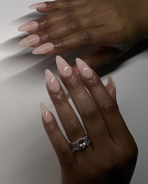 Medium French Almond Nails, Pearlesant Nails, Almond Nails With A Point, End Of Summer Almond Nails, Simple Bridal Nails Designs, Long Pink Almond Nails, Simple Nails Stiletto, Almond Nails Long Baddie, Modest Nails Classy