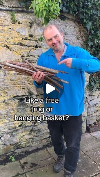 Simon Akeroyd on Instagram: "#weekendproject for you. Free trug or hanging basket.   I’ve recycled some old rope / string, sown a strawberry seed and found some sticks.   I found it was easier to trim the sticks to the right length and tidy it up after i had inserted all the sticks.   Amazing what you can make with just sticks and string…it’s very easy, and i have practically zero DIY skills.   I’ve planted one of my supermarket strawberry seedlings in it which i propagated last year #gardening #growyourown" Strawberry Seedlings, Strawberry Seed, Garden Growing, Rope Diy, Growing Strawberries, Backyard Diy, Garden Bulbs, Diy Basket, Backyard Diy Projects