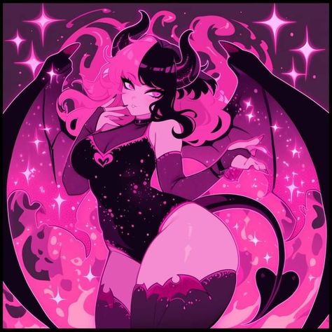 Succubus Outfit Art, Incubus Fanart, Cute But Deadly Aesthetic, Bimbocore Aesthetic Icon, Halloween Pfp Witch, Pink Goddess Aesthetic, Pink Goth Pfp, Succubus Outfit Ideas, Halloween Outfit Codes